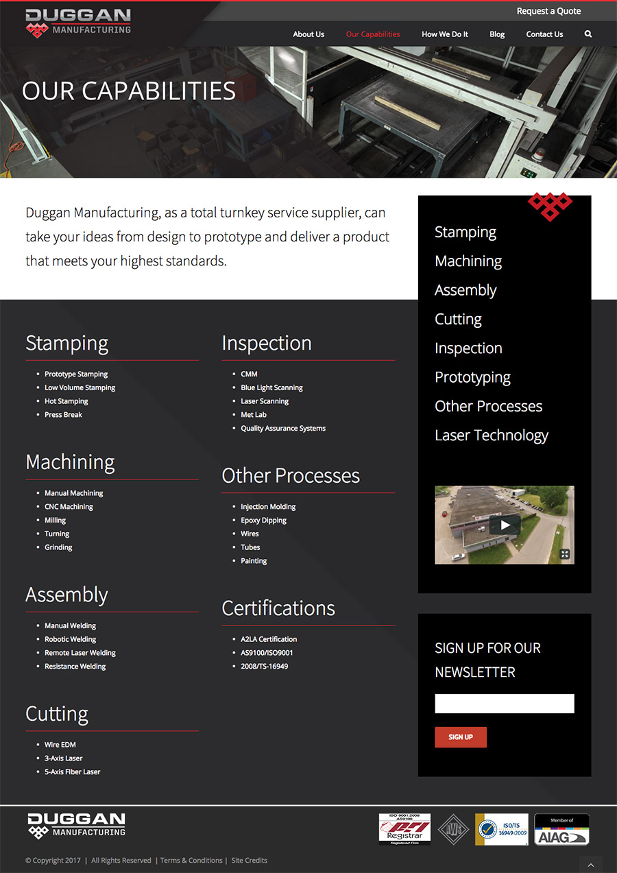 Duggan Manufacturing Website - Our Capabilities Page